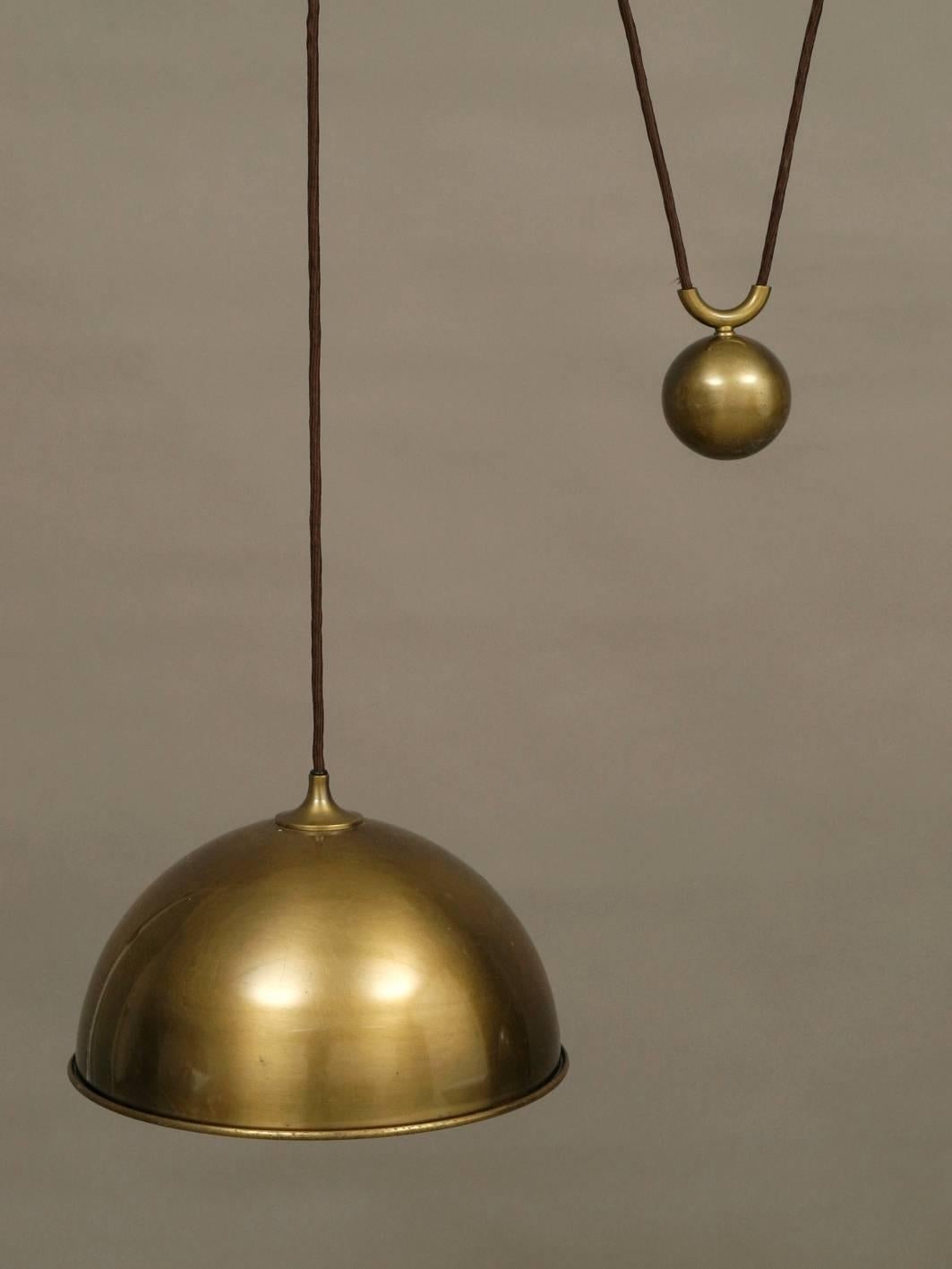 Late 20th Century 1970s Original Florian Schulz Posa Brass Double Drawbar Ceiling Lamp