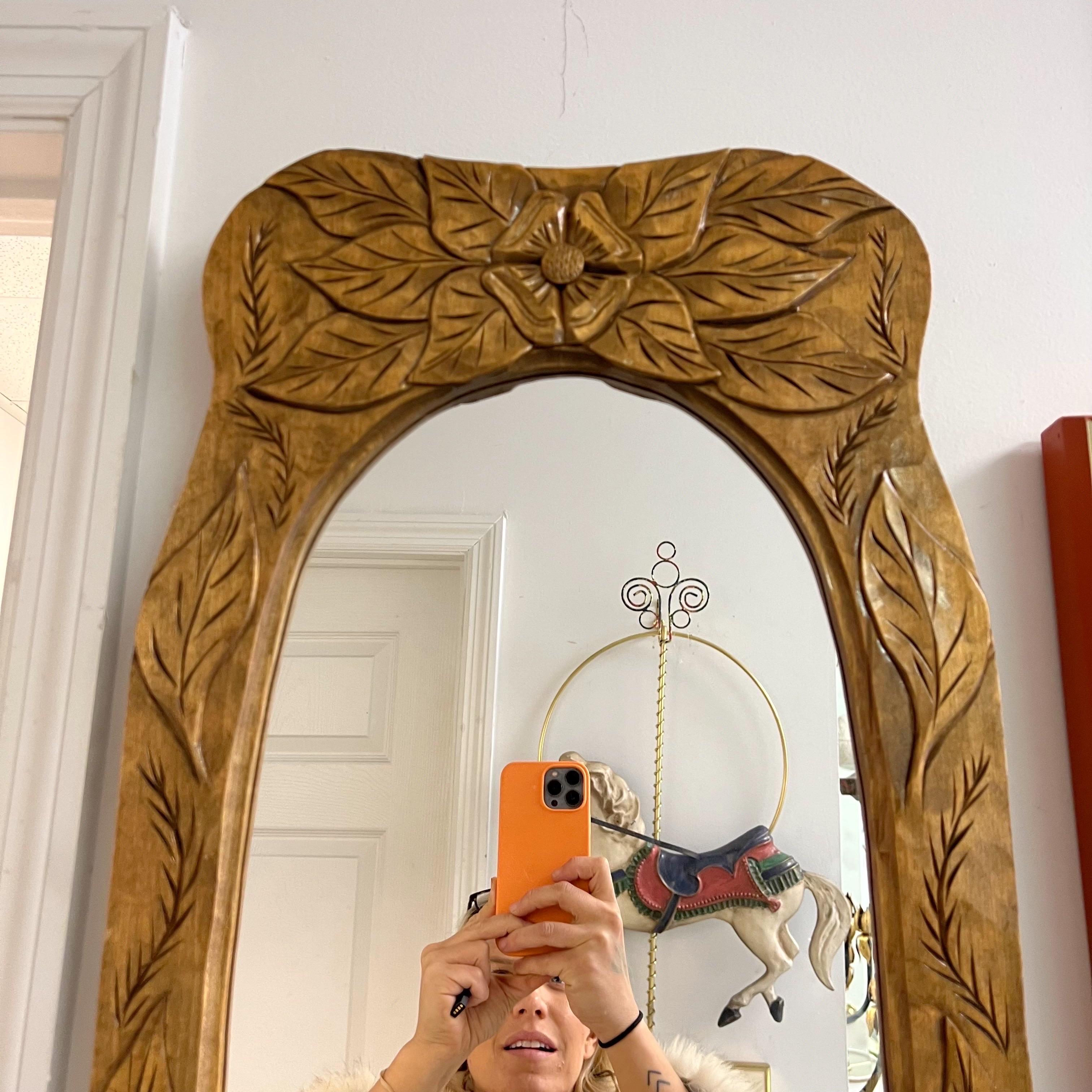 1970s Original Gaétan Avoine French Canadian Hand Carved Wood Mirror 2