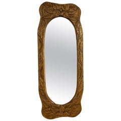 1970s Original Gaétan Avoine French Canadian Hand Carved Wood Mirror