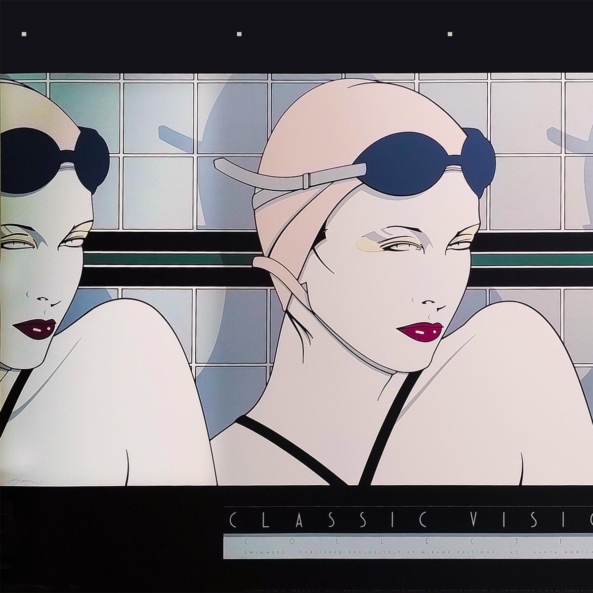 Original Wunderschöne, seltene, seltene Patrick Nagel „Swimmers“ Lithographie, 1970er Jahre. (Moderne der Mitte des Jahrhunderts) im Angebot
