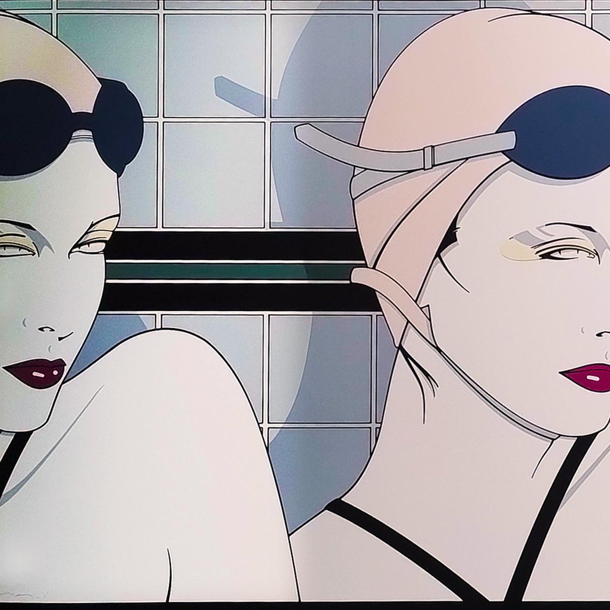 Original Wunderschöne, seltene, seltene Patrick Nagel „Swimmers“ Lithographie, 1970er Jahre. im Zustand „Hervorragend“ im Angebot in Milano, IT
