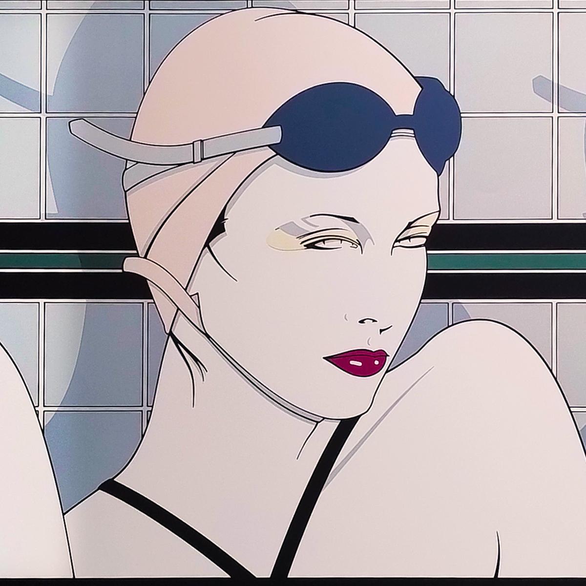 Original Wunderschöne, seltene, seltene Patrick Nagel „Swimmers“ Lithographie, 1970er Jahre. (Ende des 20. Jahrhunderts) im Angebot