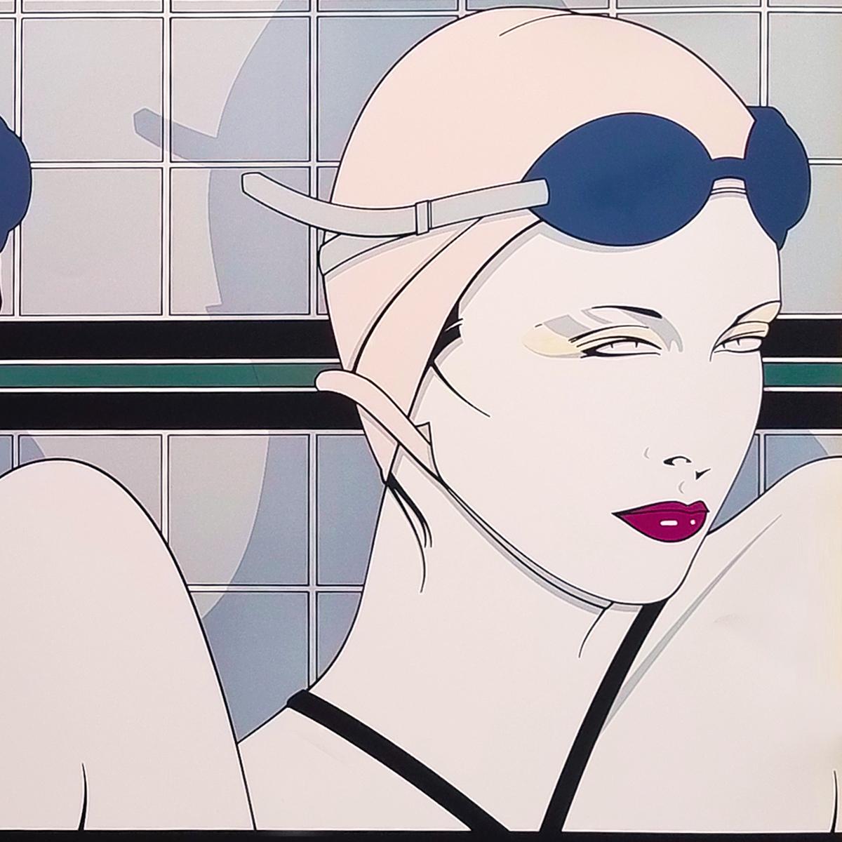 Original Wunderschöne, seltene, seltene Patrick Nagel „Swimmers“ Lithographie, 1970er Jahre. (Papier) im Angebot