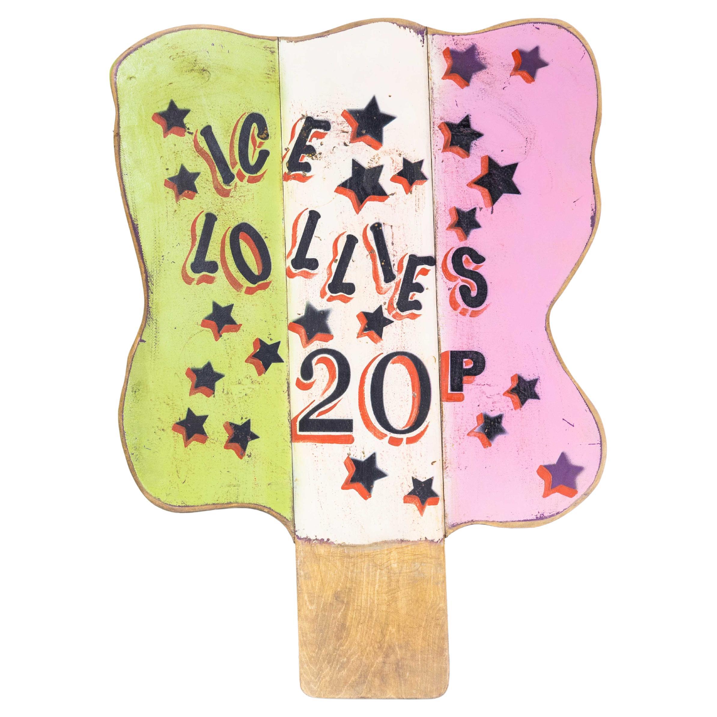 1970s Original Hand Painted Ice Lollies Fairground Sign For Sale