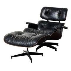 1970s Original Herman Miller Eames Lounge Chair and Ottoman with Restored Wood