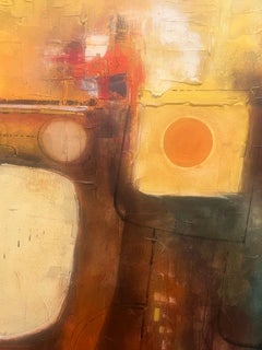 1970's Óleo abstracto sobre lienzo grande original enmarcado por Ernesto Firmado