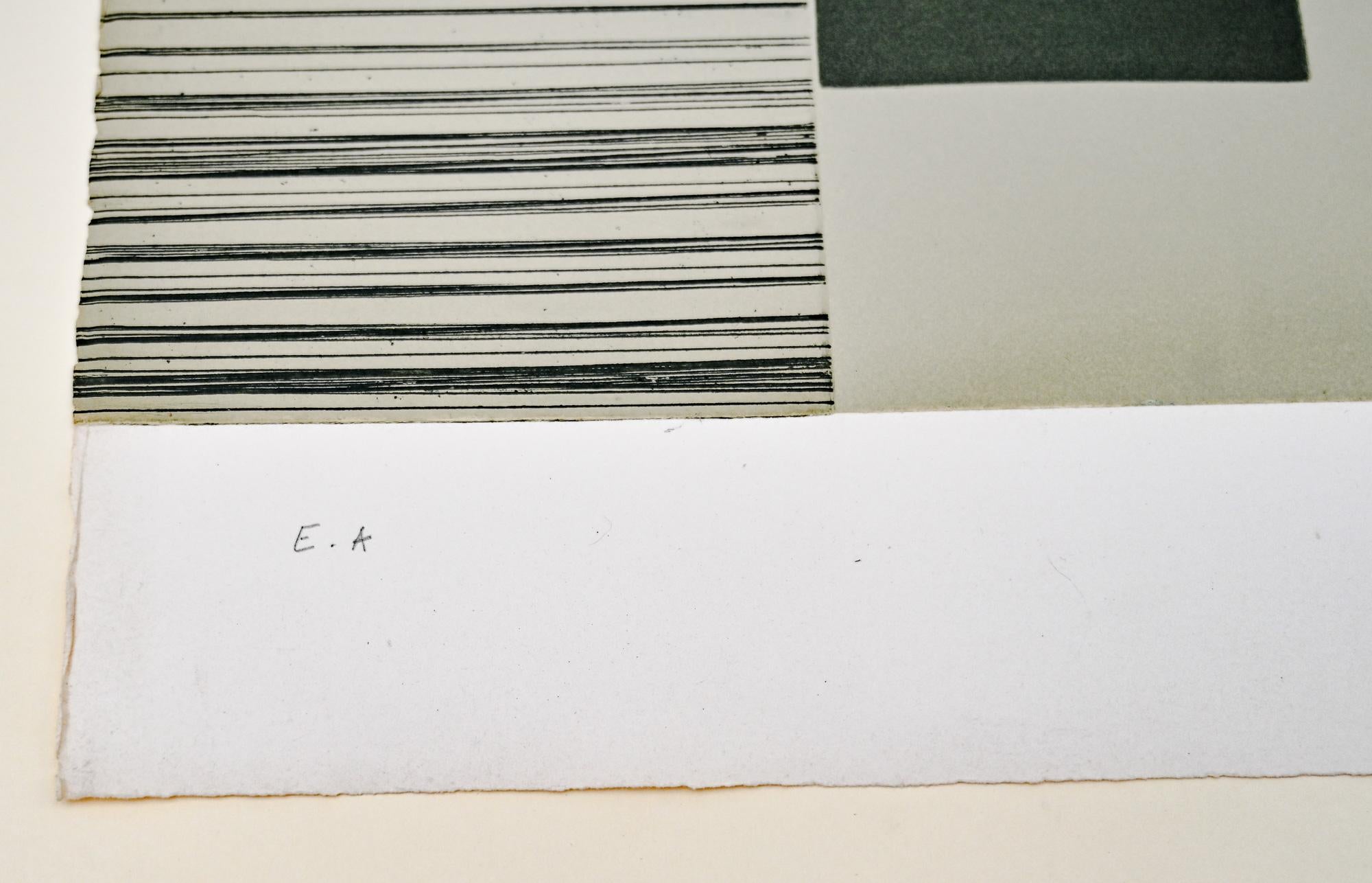 Français eau-forte originale d'Opart des années 1970 par Jacqueline de Butler en vente