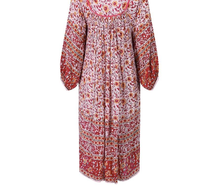 Women's 1970s Original Paisley Print Indian Block Work Dress For Sale