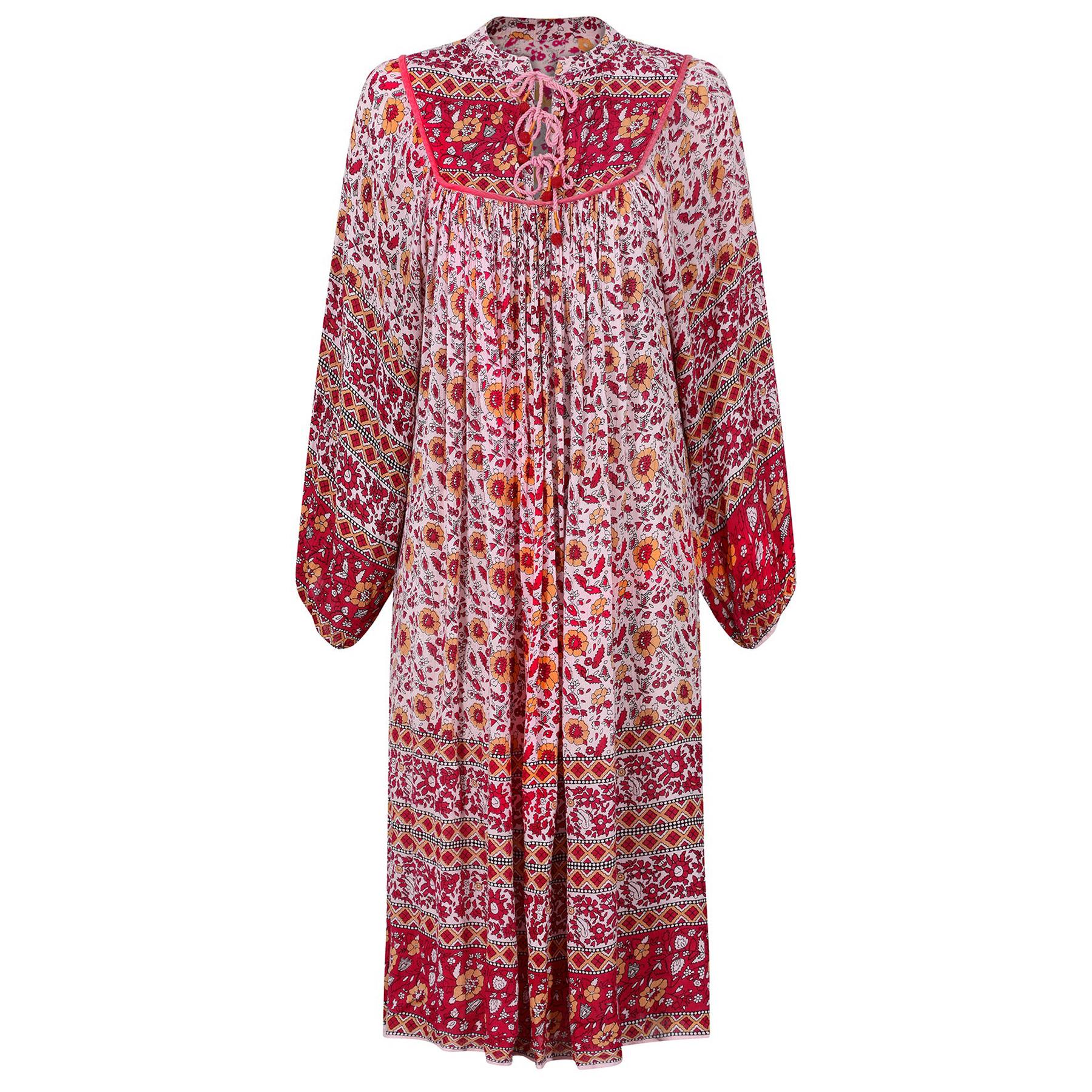 1970s Original Paisley Print Indian Block Work Dress