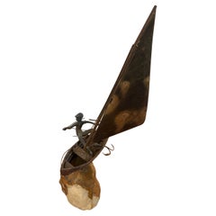 1970's Original Signed Bronze Sailboat on a Quartz Rock by Curtis Jere