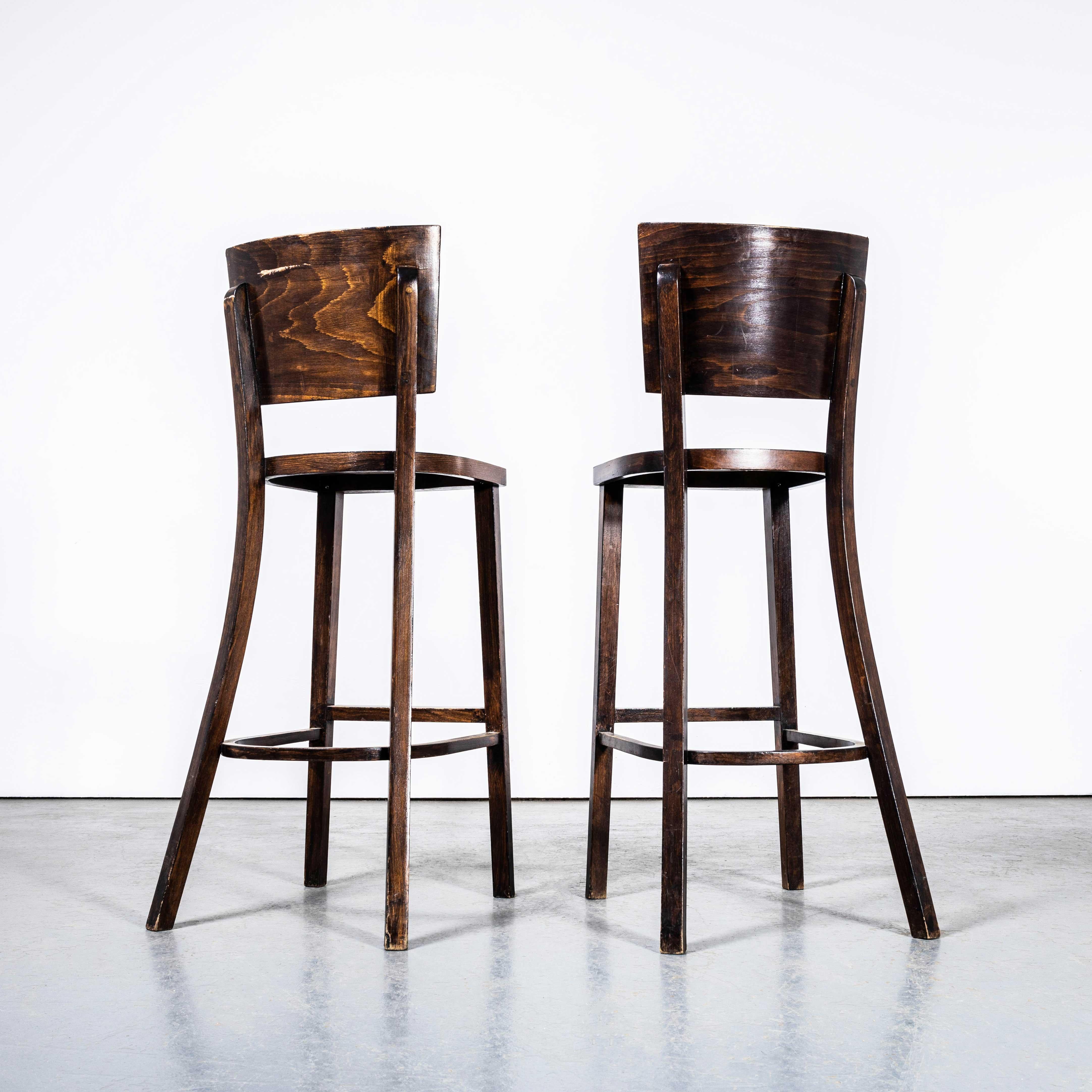 1970’s Original Tall Backed Bentwood Bar Chairs – Pair In Good Condition For Sale In Hook, Hampshire