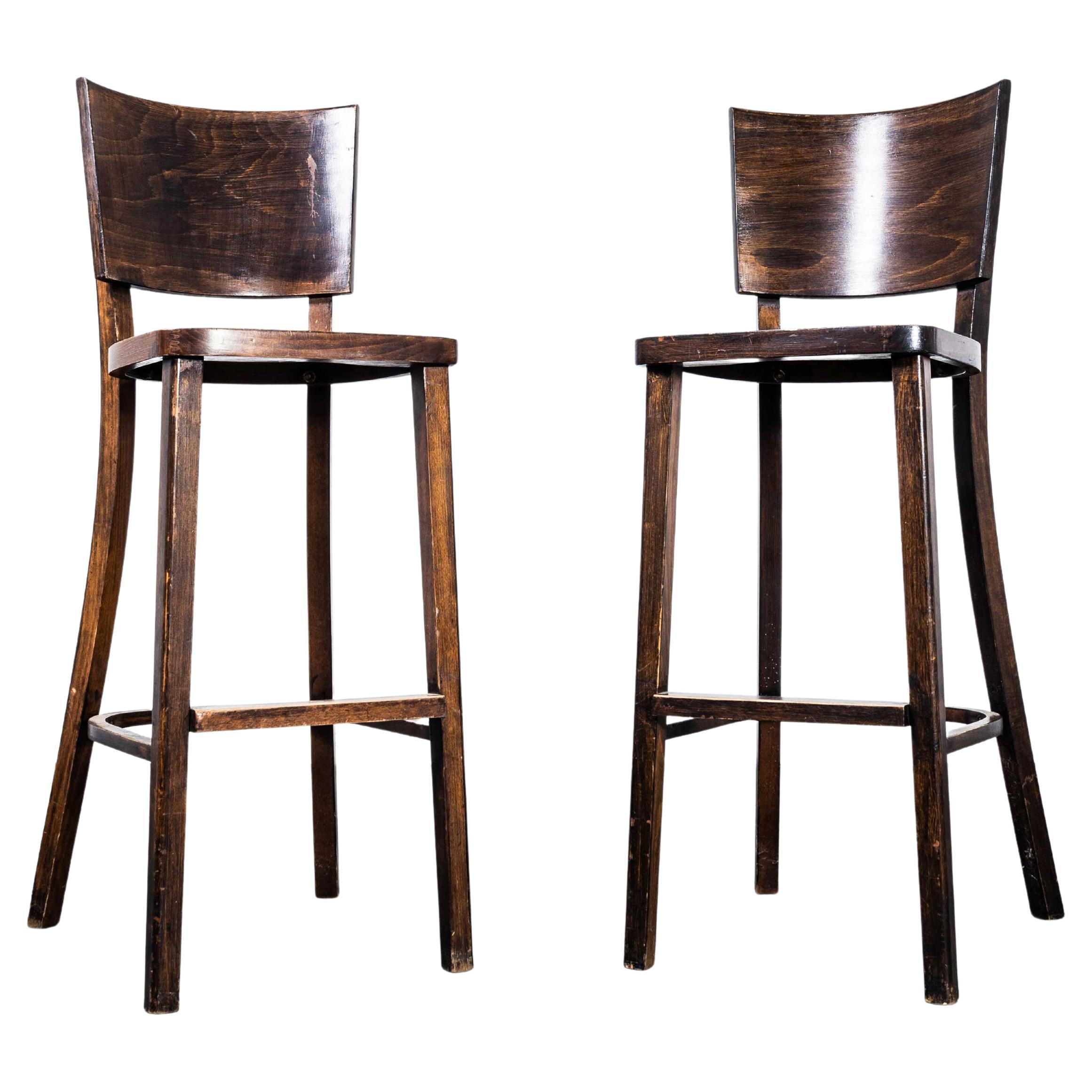 1970’s Original Tall Backed Bentwood Bar Chairs – Pair For Sale