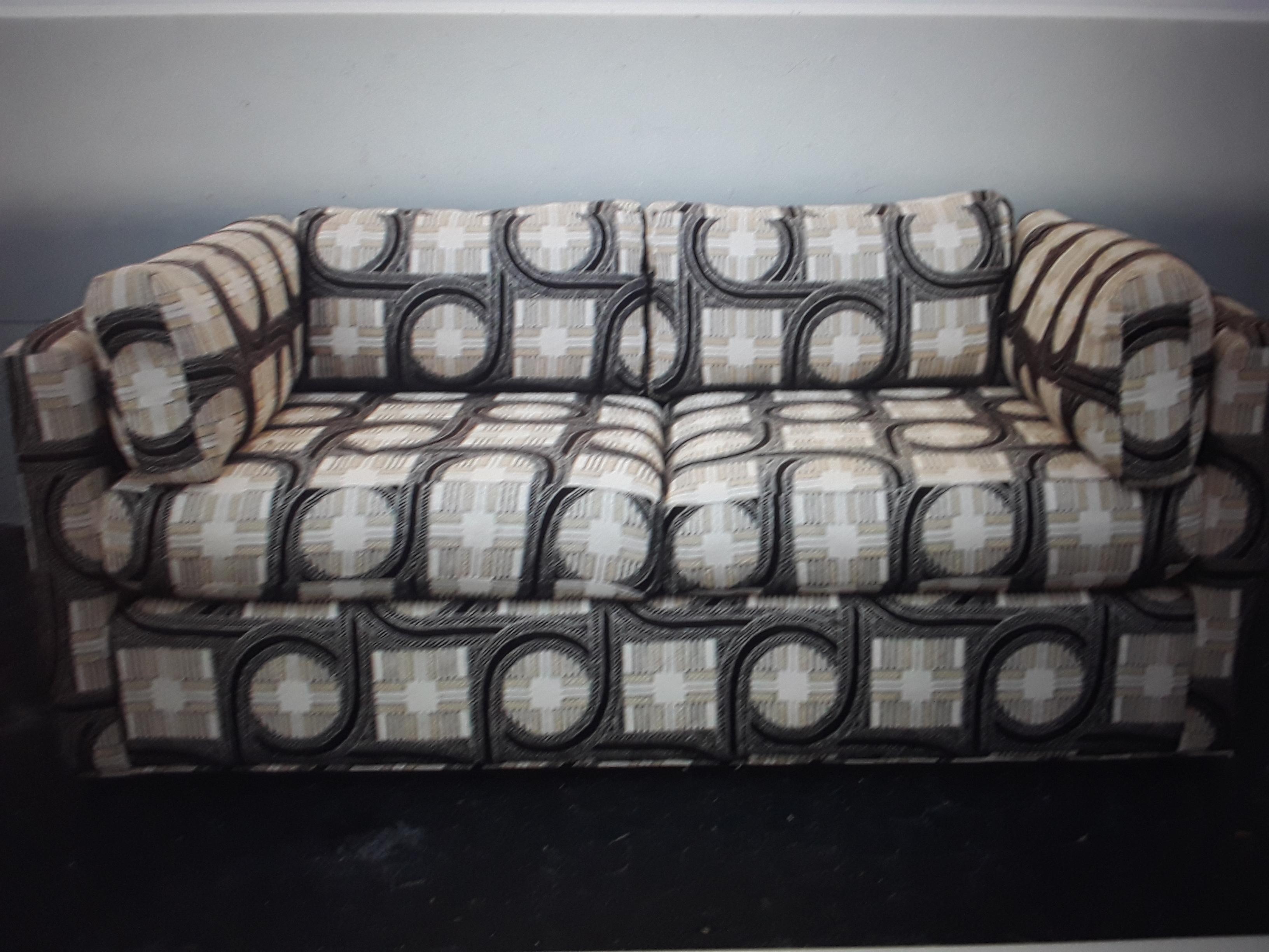 American 1970's Original Ultra Modern Sofa w/ Designer Retro Fabric  For Sale