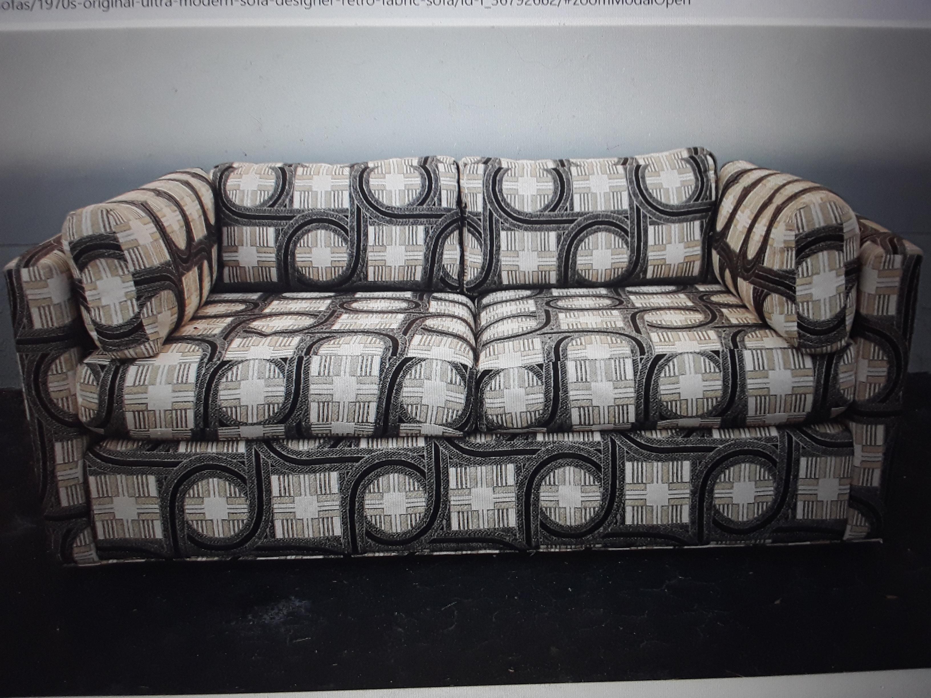 Late 20th Century 1970's Original Ultra Modern Sofa w/ Designer Retro Fabric  For Sale