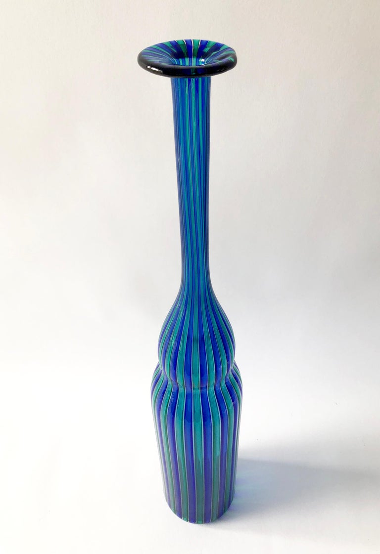 Tall, vintage hand blown glass A Canne vase by Orlando Zennaro of Murano, Italy. Vase measures 20