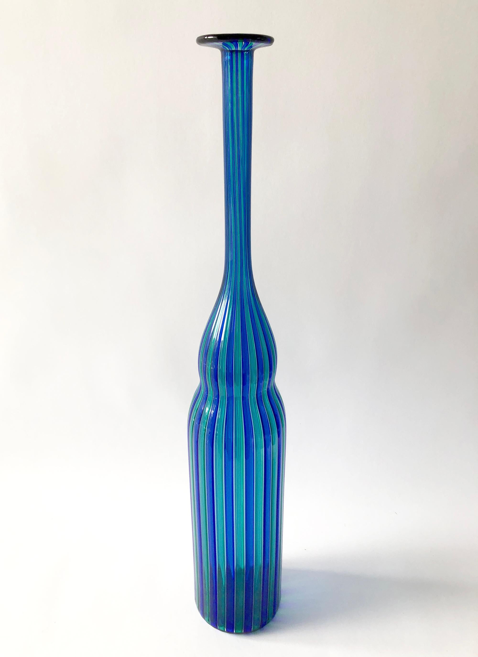 Mid-Century Modern 1970s Orlando Zennaro Italian Modernist A Canne Blown Glass Bottle Vase