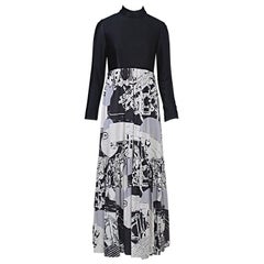 1970s Oscar de la Renta Black/Abstract Print Maxi Dress