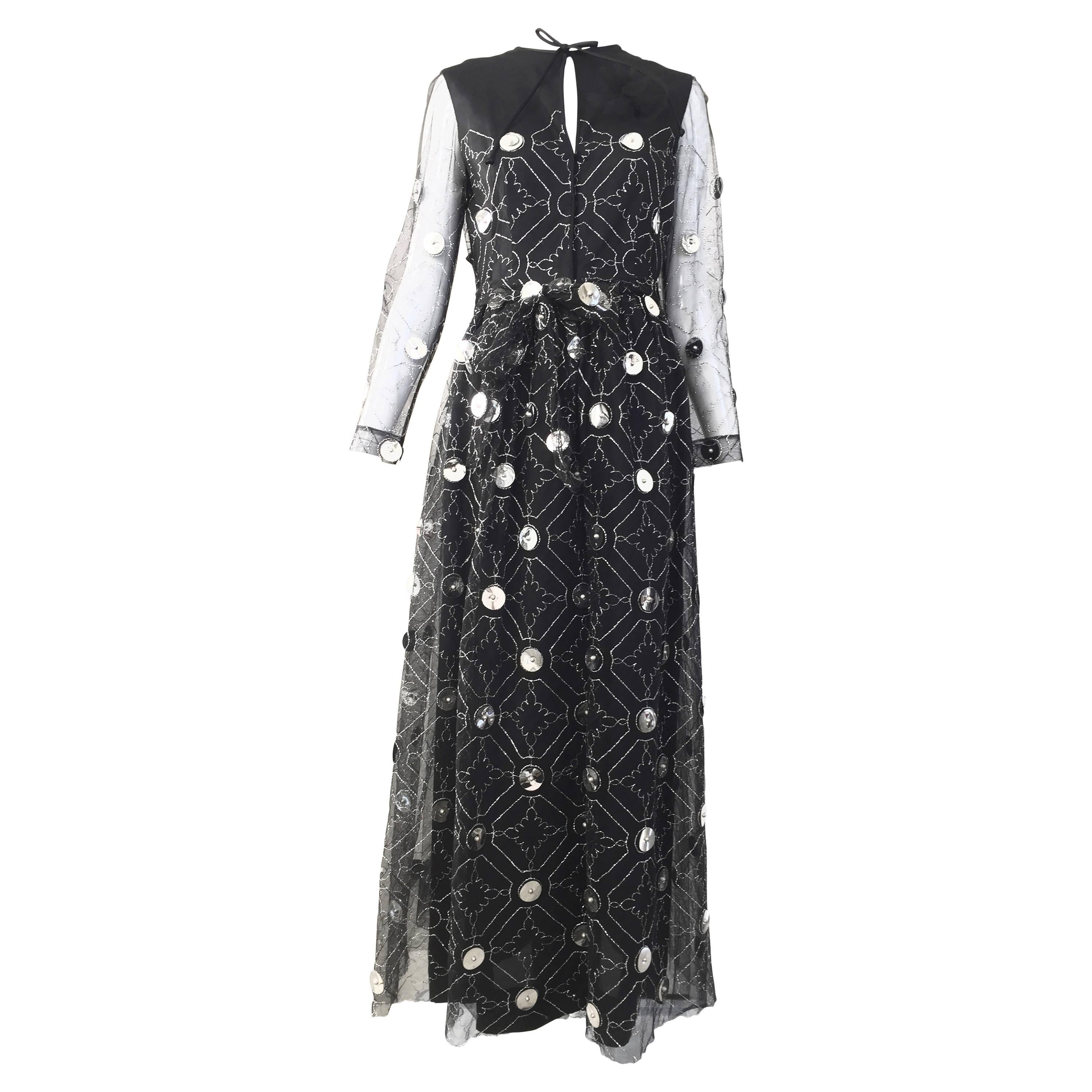 1970s Oscar De La Renta black and silver paillette dress For Sale