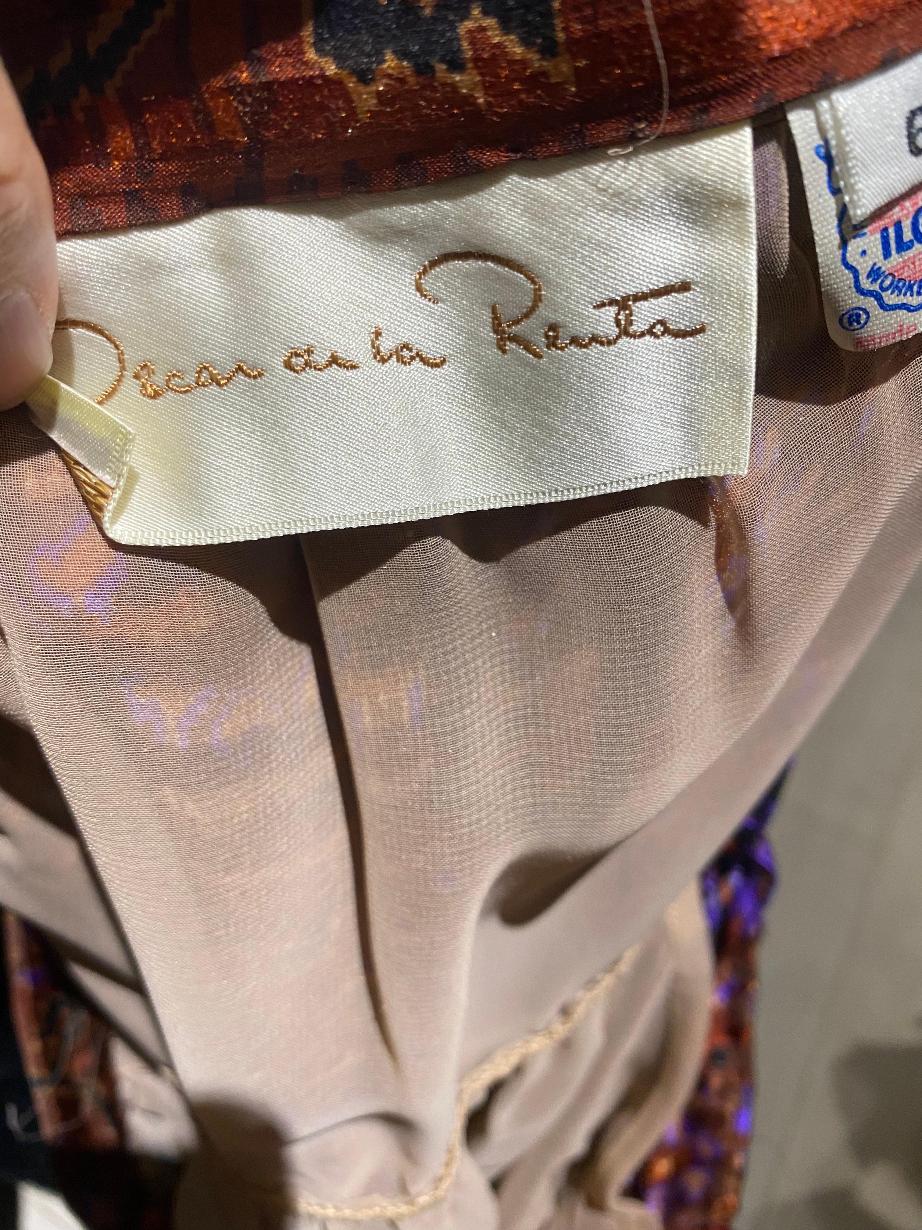 1970s Oscar de la Renta Brown and Creme Silk Long sleeve Blouse and Skirt Set In Excellent Condition In Beverly Hills, CA