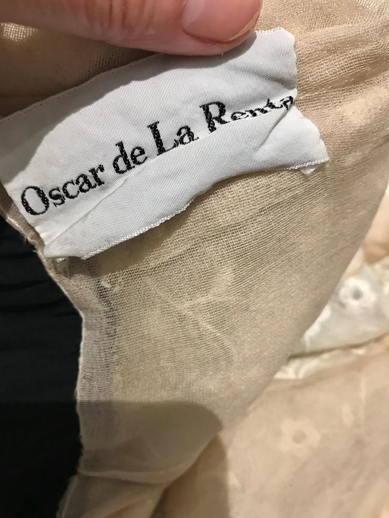 Women's 1970s Oscar De La Renta Creme and Black Silk Plisse Jumpsuit For Sale