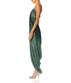 1970S OSCAR DE LA RENTA Emerald Green & Silver Silk Lurex Metallic Devoré Velve
