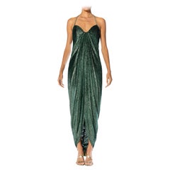 1970S OSCAR DE LA RENTA Smaragdgrün & Silber Seide Lurex Metallisch Devoré Velvet