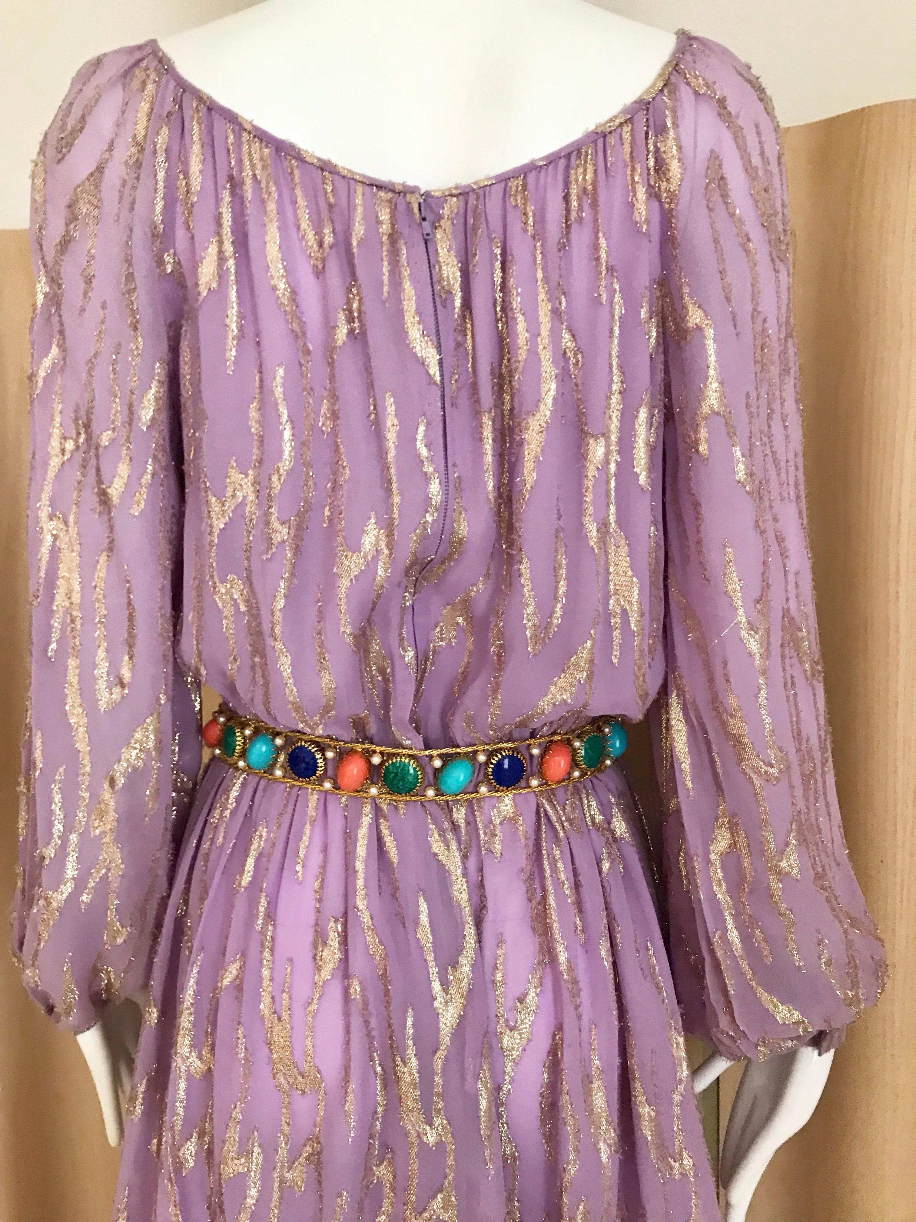 1970s Oscar De La Renta Lavender Purple Crepe Silk Dress In Good Condition In Beverly Hills, CA