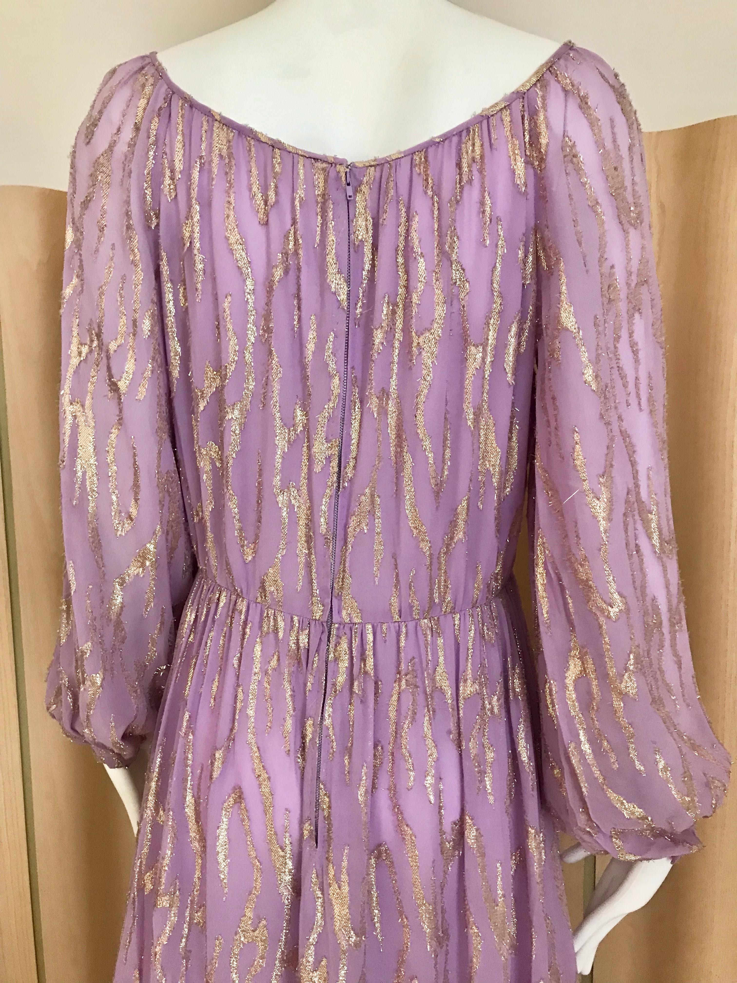 1970s Oscar De La Renta Lavender Purple Crepe Silk Dress 2