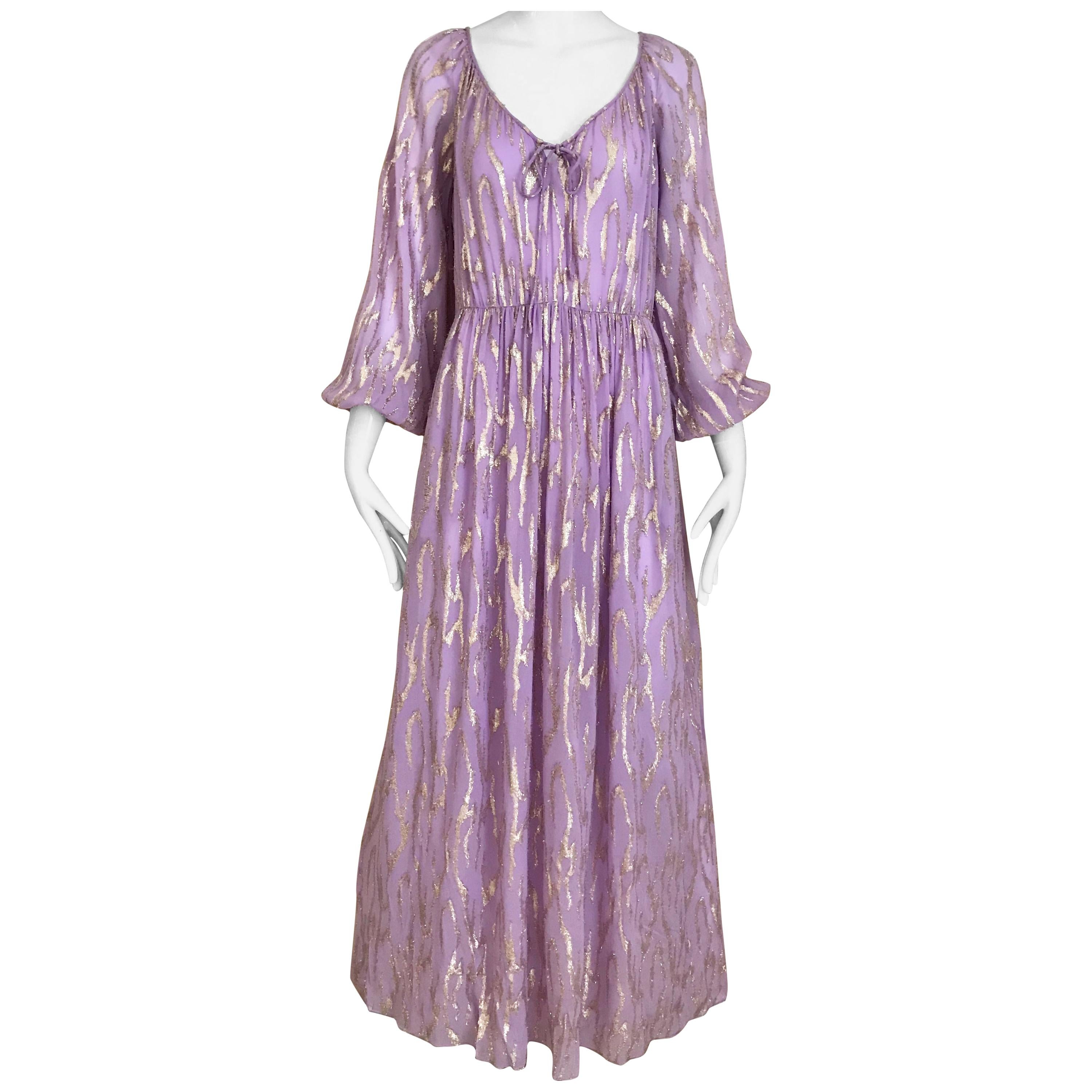 1970s Oscar De La Renta Lavender Purple Crepe Silk Dress