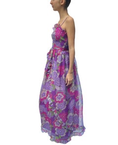 1970S OSCAR DE LA RENTA Lilac Floral Silk Organza Vogue Documented Gown