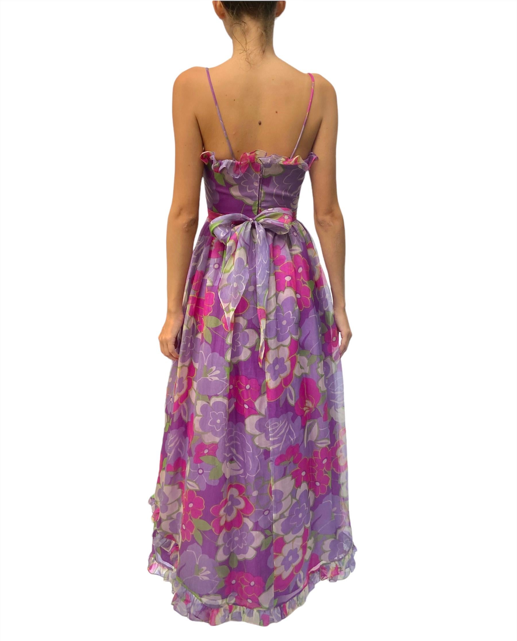 1970S OSCAR DE LA RENTA Lilac Floral Silk Organza Vogue Documented Gown In Excellent Condition For Sale In New York, NY
