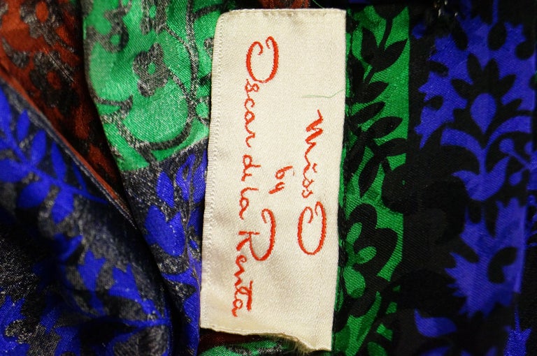 1970s Oscar de la Renta Silk Maxi Skirt in Blue, Green, Red Floral For ...