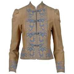 1970s Oscar De La Renta Tan + Purple Suede Leather + Embroidery Jacket (Veste en cuir et broderie)