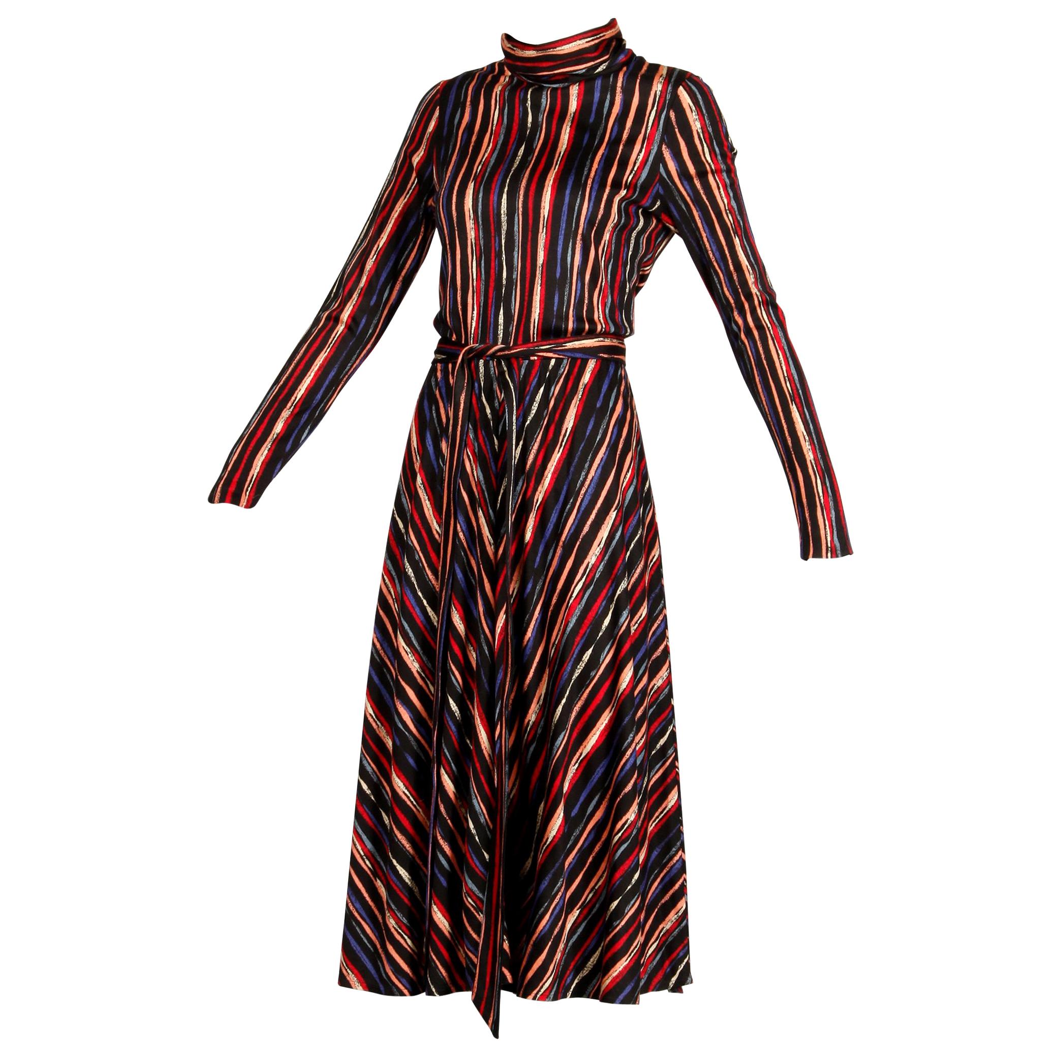 1970s Oscar de la Renta Vintage Jersey Knit Midi Dress with Matching Sash Belt For Sale