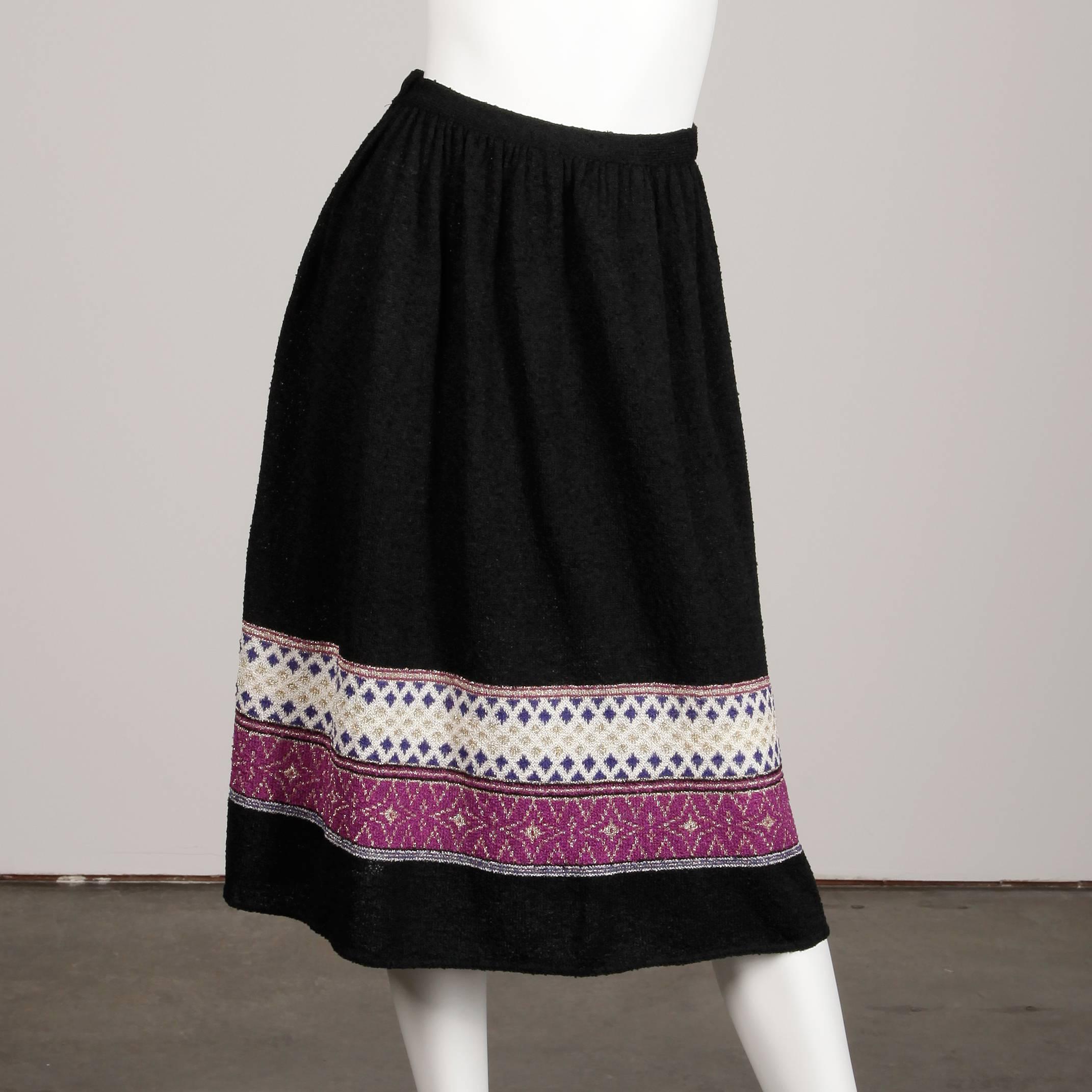 1970s Oscar de la Renta Vintage Knit Sweater Top, Skirt + Belt Dress Ensemble  For Sale 2