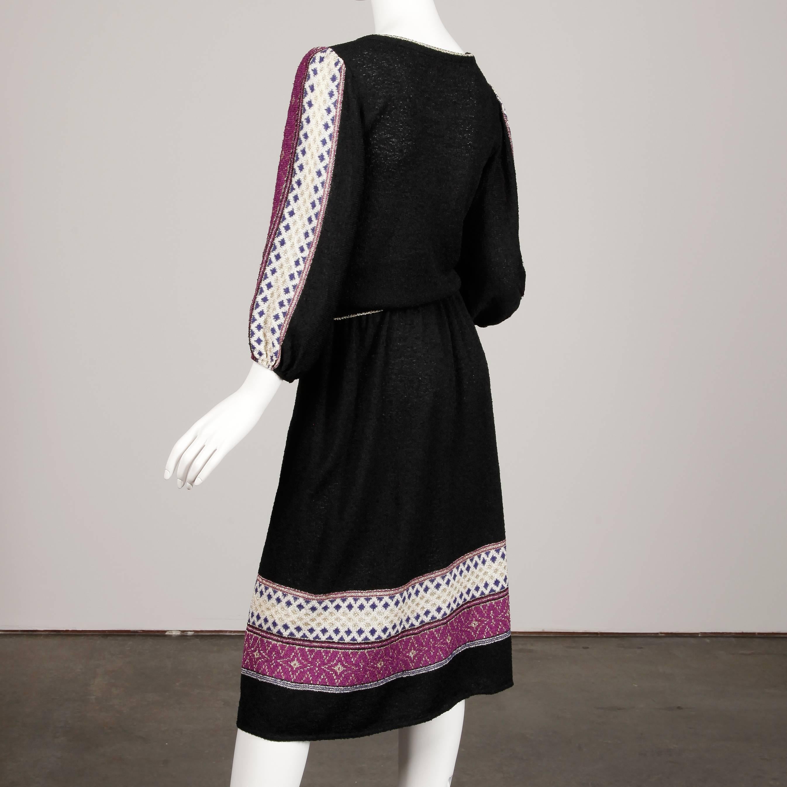 1970s Oscar de la Renta Vintage Knit Sweater Top, Skirt + Belt Dress Ensemble  In Excellent Condition For Sale In Sparks, NV