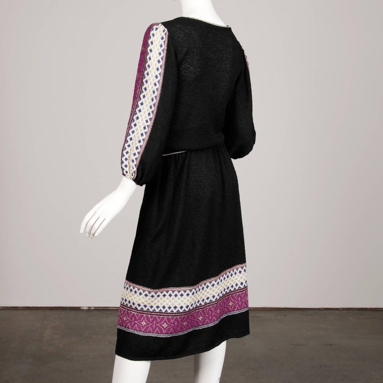 1970s Oscar de la Renta Vintage Knit Sweater Top, Skirt + Belt Dress Ensemble  For Sale 2