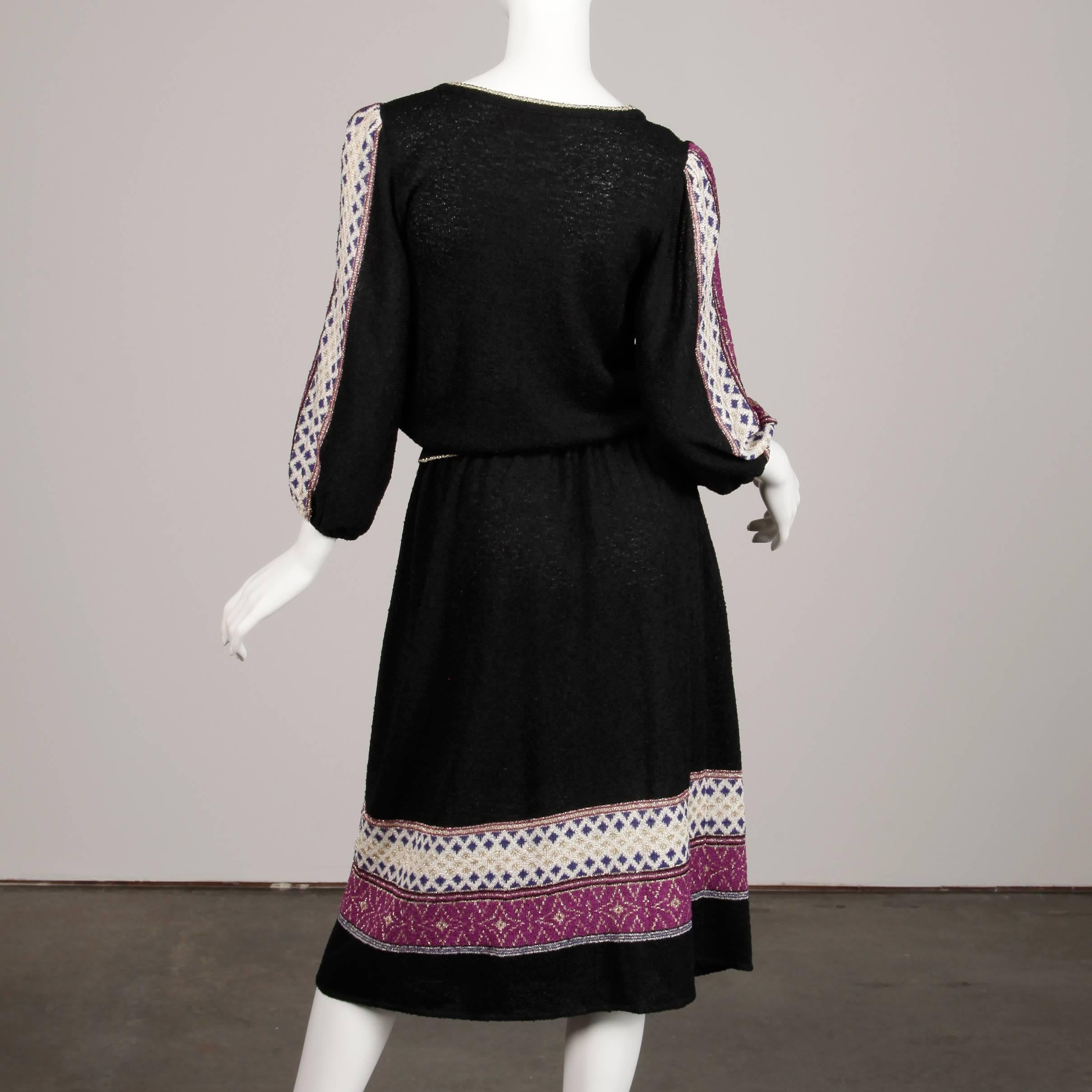 Women's 1970s Oscar de la Renta Vintage Knit Sweater Top, Skirt + Belt Dress Ensemble  For Sale
