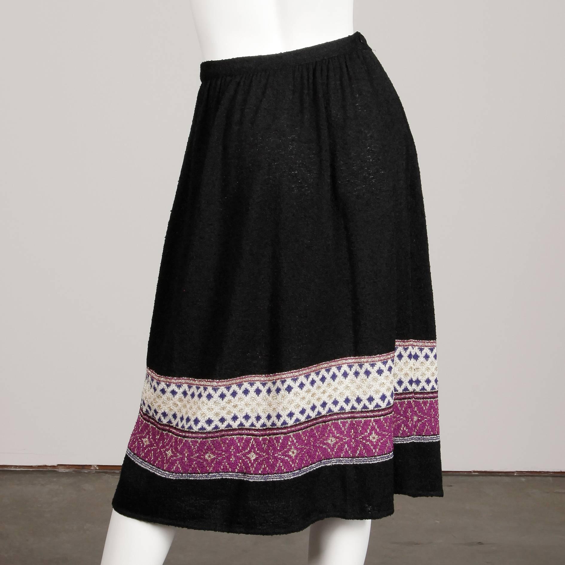 1970s Oscar de la Renta Vintage Knit Sweater Top, Skirt + Belt Dress Ensemble  For Sale 1