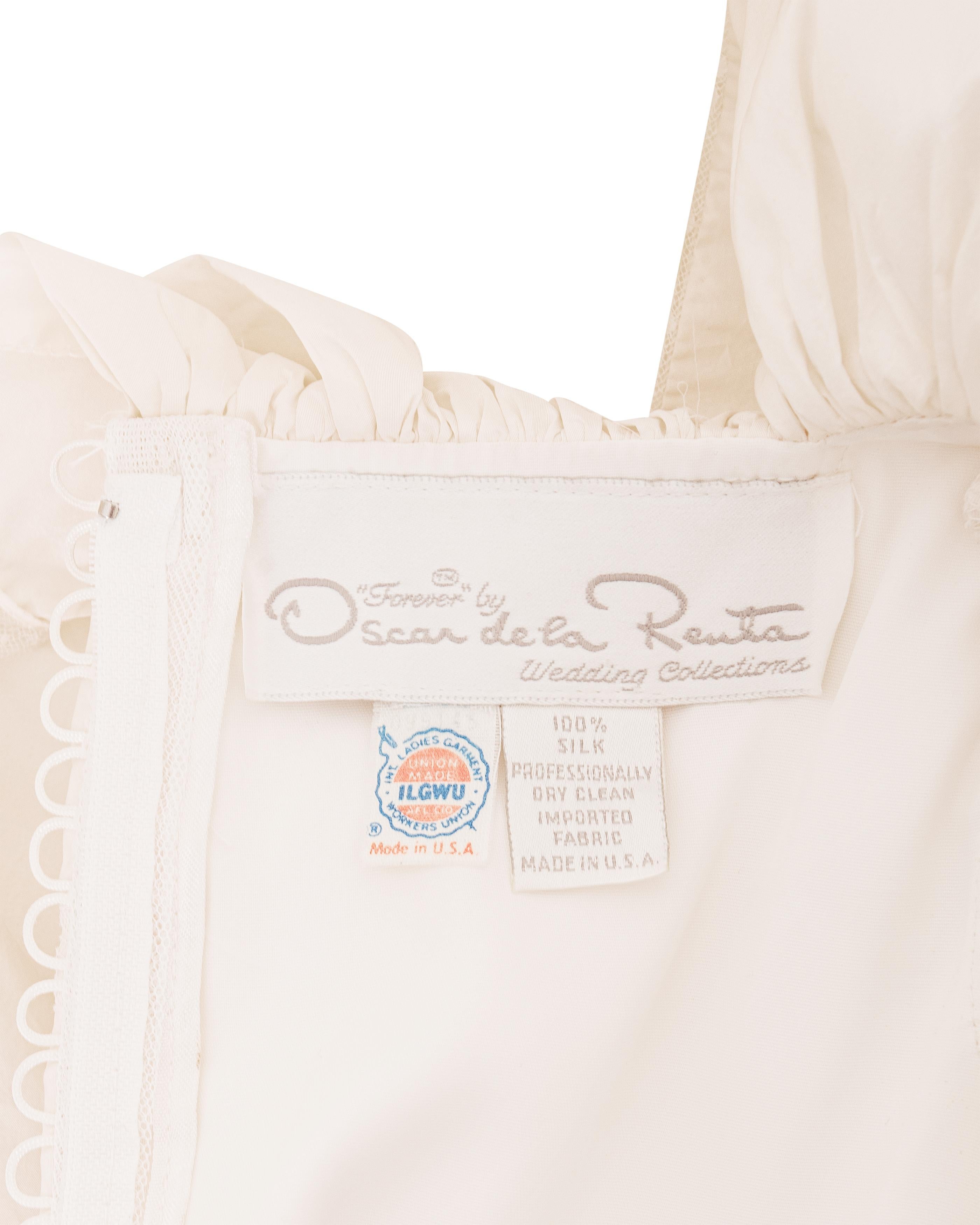 1970's Oscar de la Renta White Off-Shoulder Silk Ruffle Gown with Long Train 5