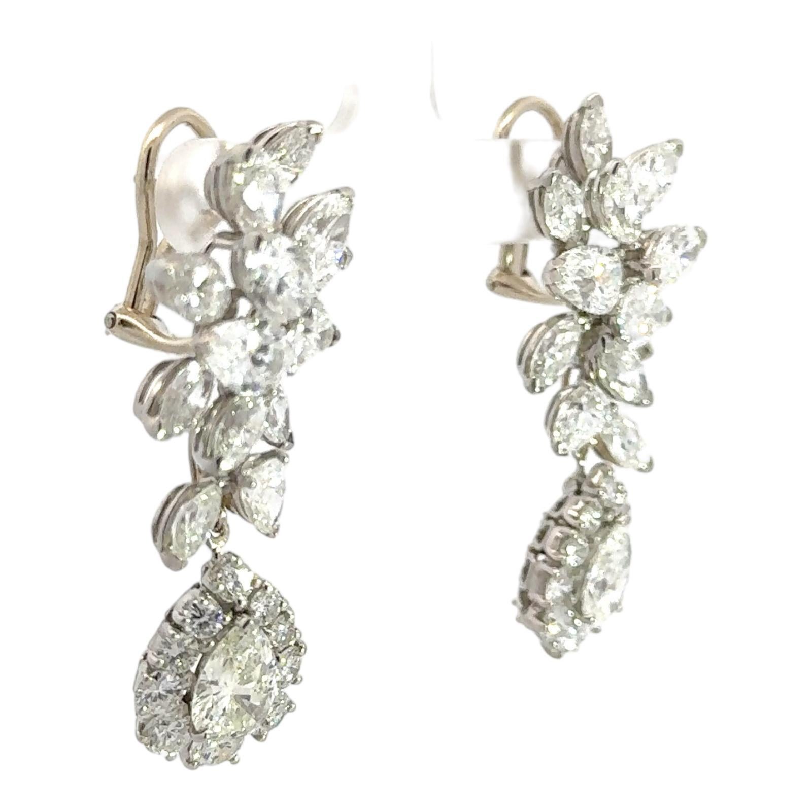Women's 1970's Oscar Heyman Custom Diamond Platinum Drop Dangle Earrings 17.8 CTW