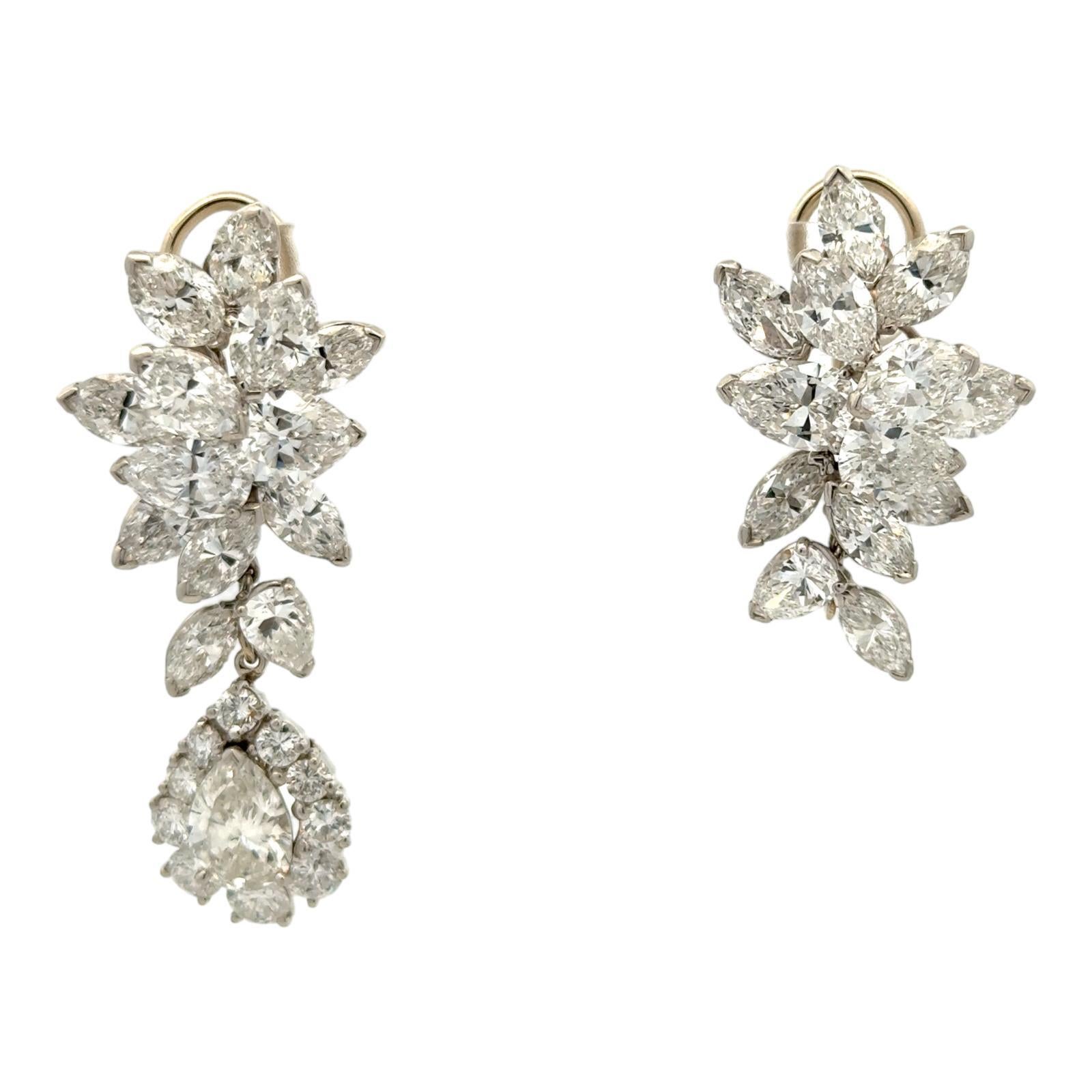 1970's Oscar Heyman Custom Diamond Platinum Drop Dangle Earrings 17.8 CTW 1