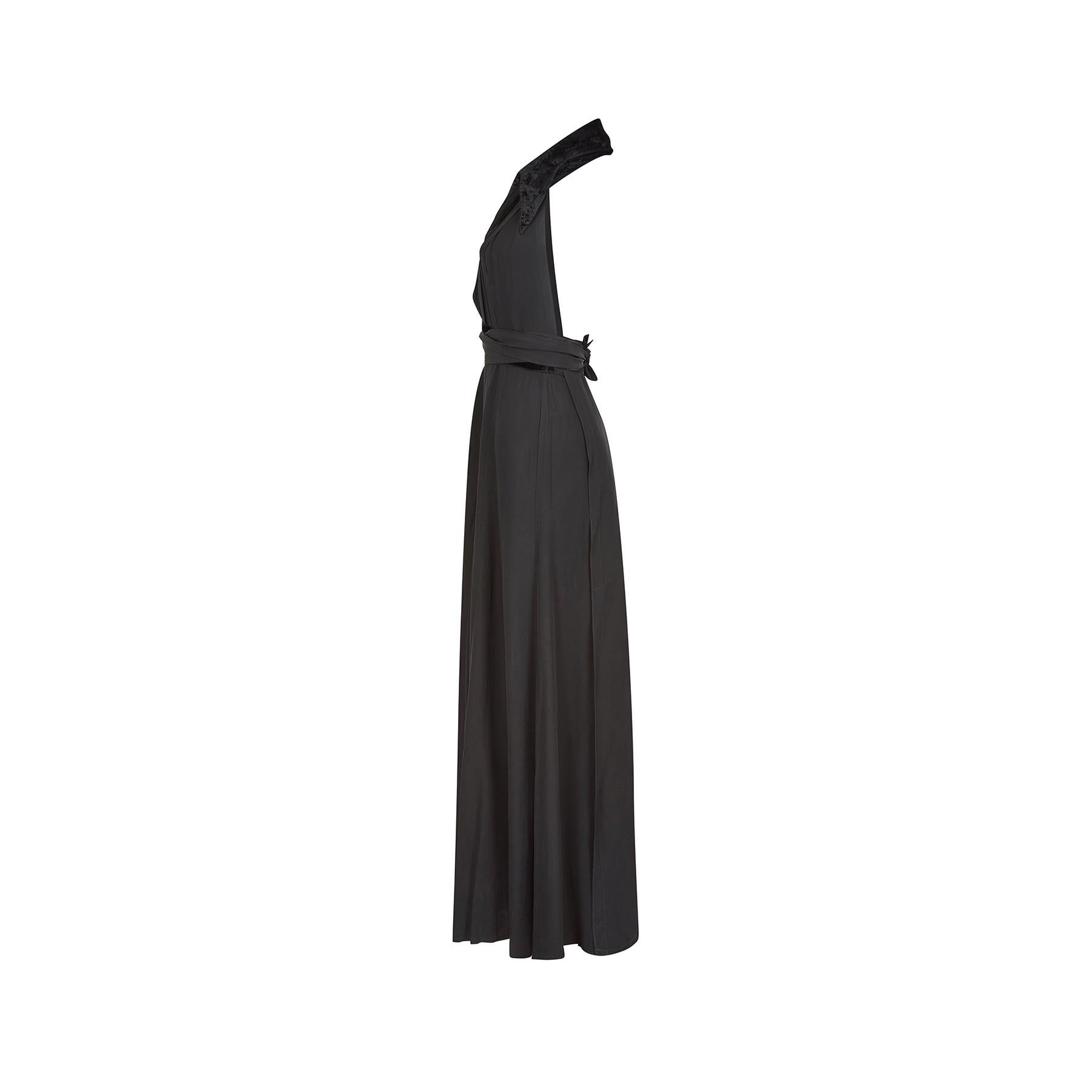 1970s Ossie Clark Black Crepe Halter Neck Dress In Excellent Condition In London, GB