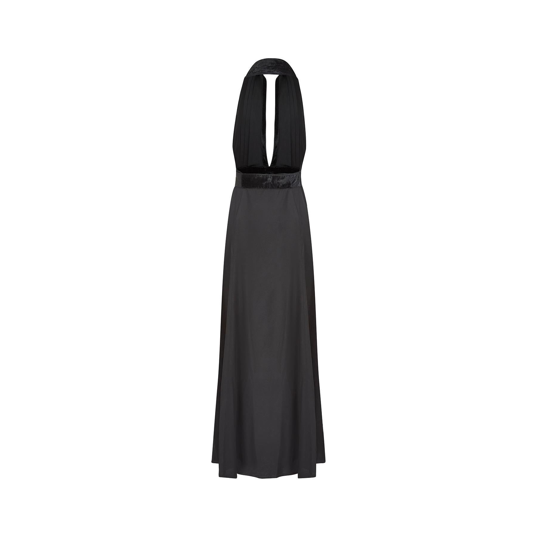 1970s Ossie Clark Black Crepe Halter Neck Dress 1