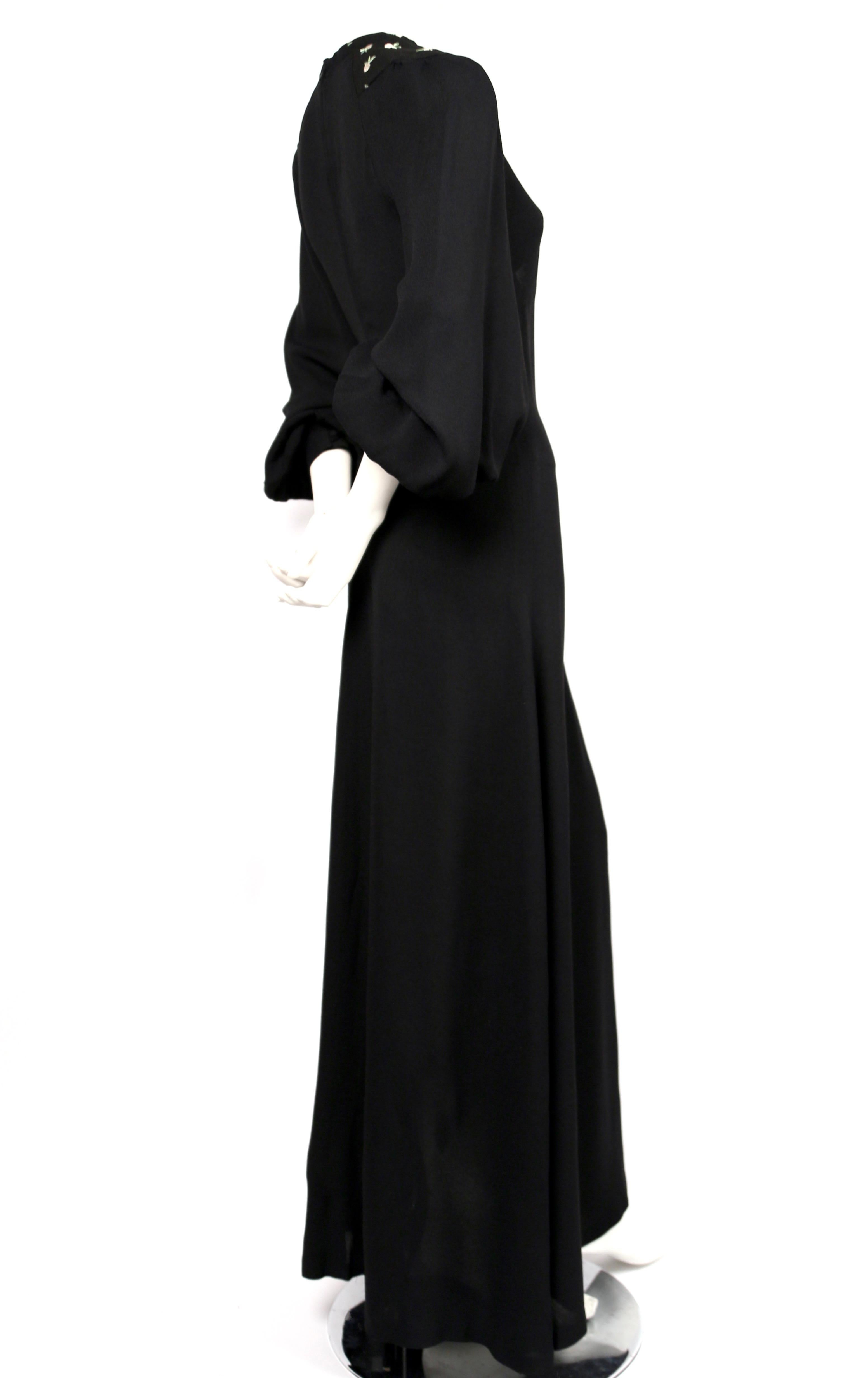 1970's OSSIE CLARK black moss crepe dress with keyhole neck and embroidery In Excellent Condition In San Fransisco, CA