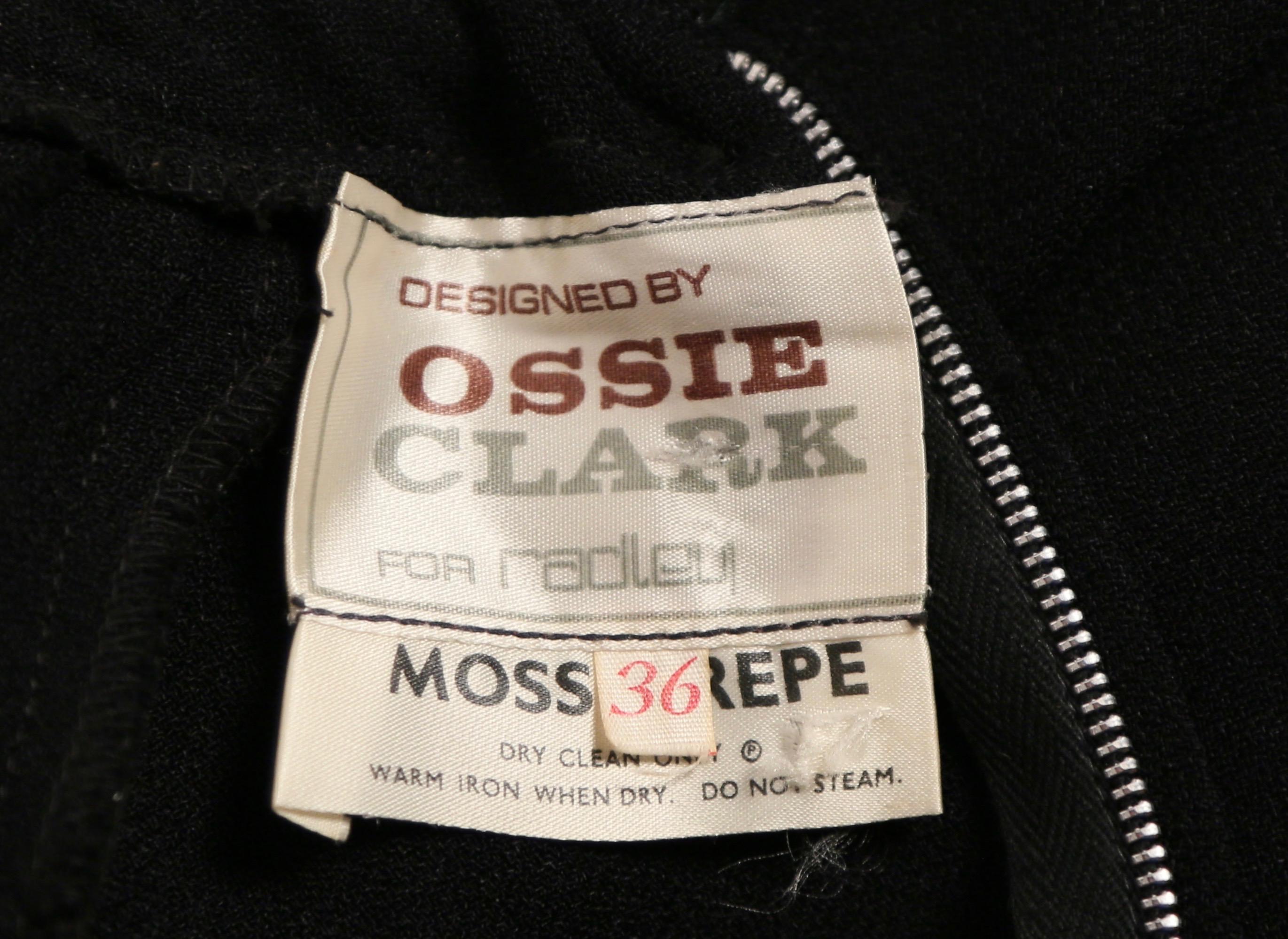 1970's OSSIE CLARK black moss crepe dress with keyhole neck and embroidery 2