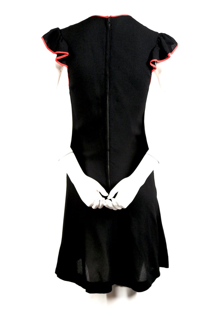 1970's OSSIE CLARK black moss crepe dress with red trim and cut out ...