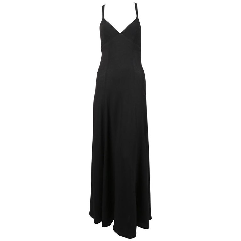 1970's OSSIE CLARK black moss crepe dress with strappy back at 1stDibs