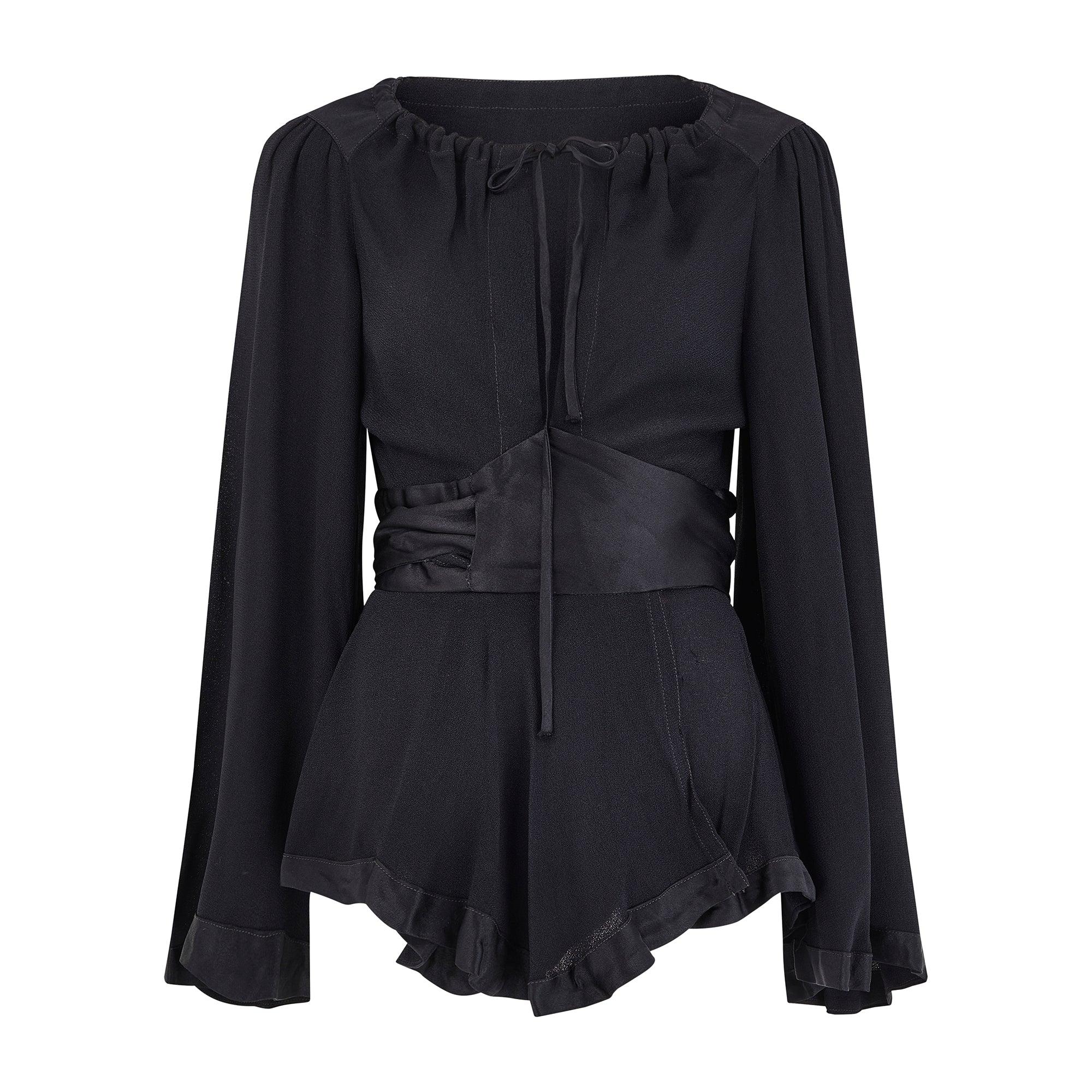 Women's 1970s Ossie Clark Black Moss Crepe Trouser Suit For Sale