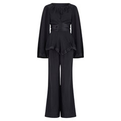 Vintage 1970s Ossie Clark Black Moss Crepe Trouser Suit